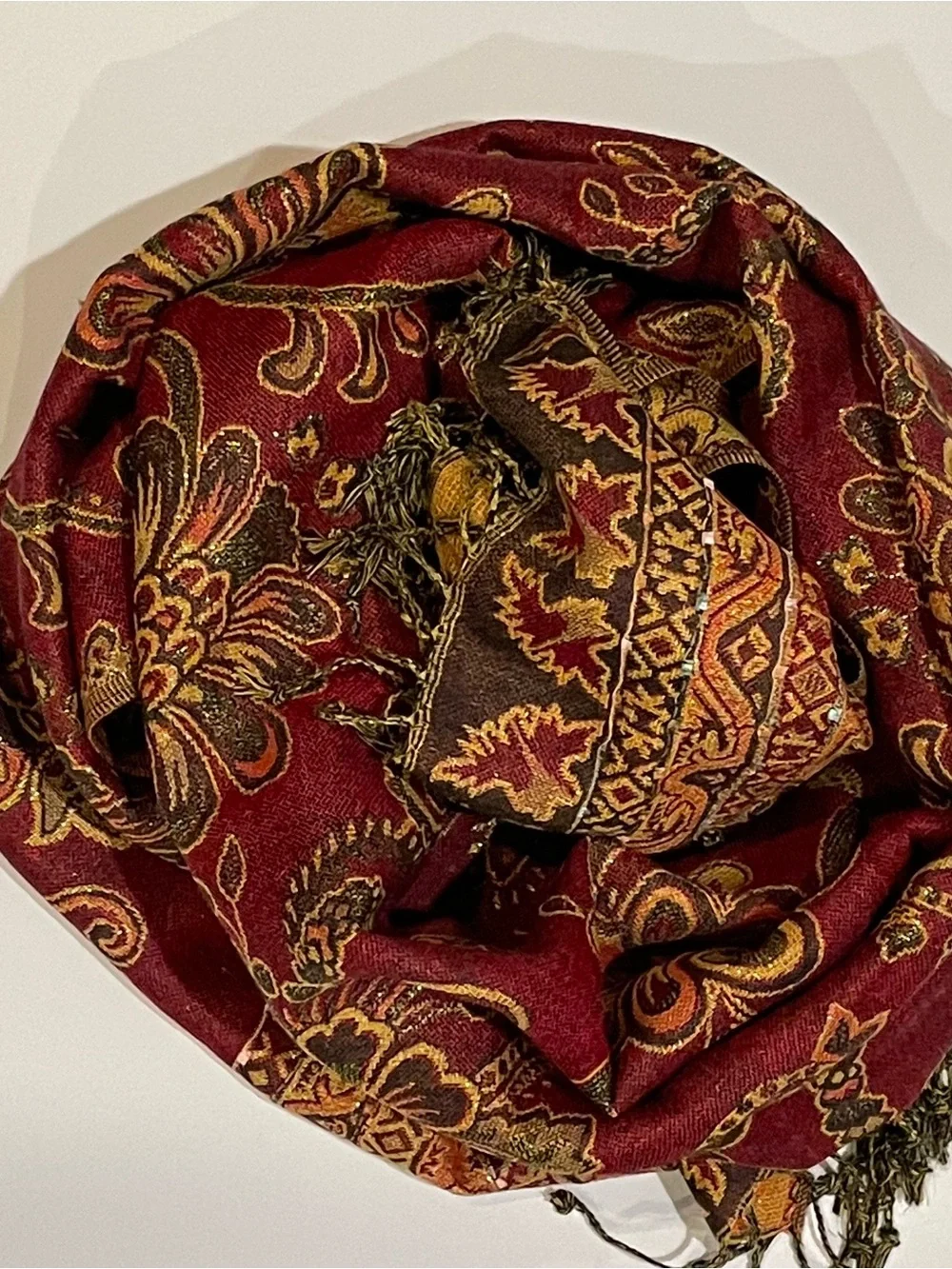 Pashmina, Burgundy, Brown & Gold, Lightweight Warmth, 26